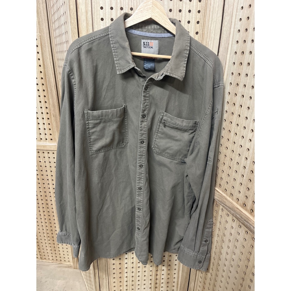 5.11 Tactical Mens Long Sleeve Button Down Shirt Olive Green Cotton Twill 2XL